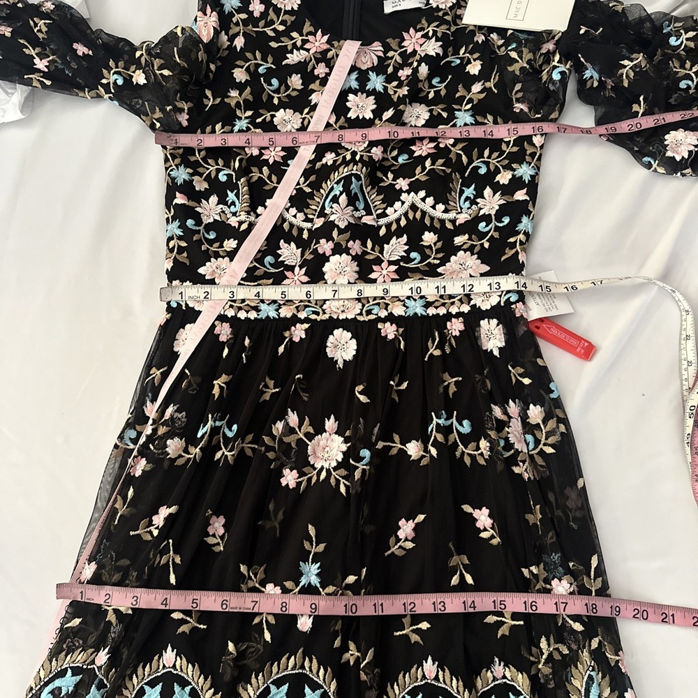 NWT Mac Duggal [ 6 ] 35111 Floral Embroidered Blouson Sleeve Gown‎ Black #Q1214 - Picture 4 of 14